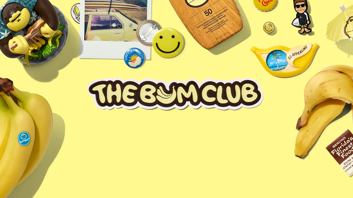 The Bum Club loyalty program banner with bananas on a yellow background